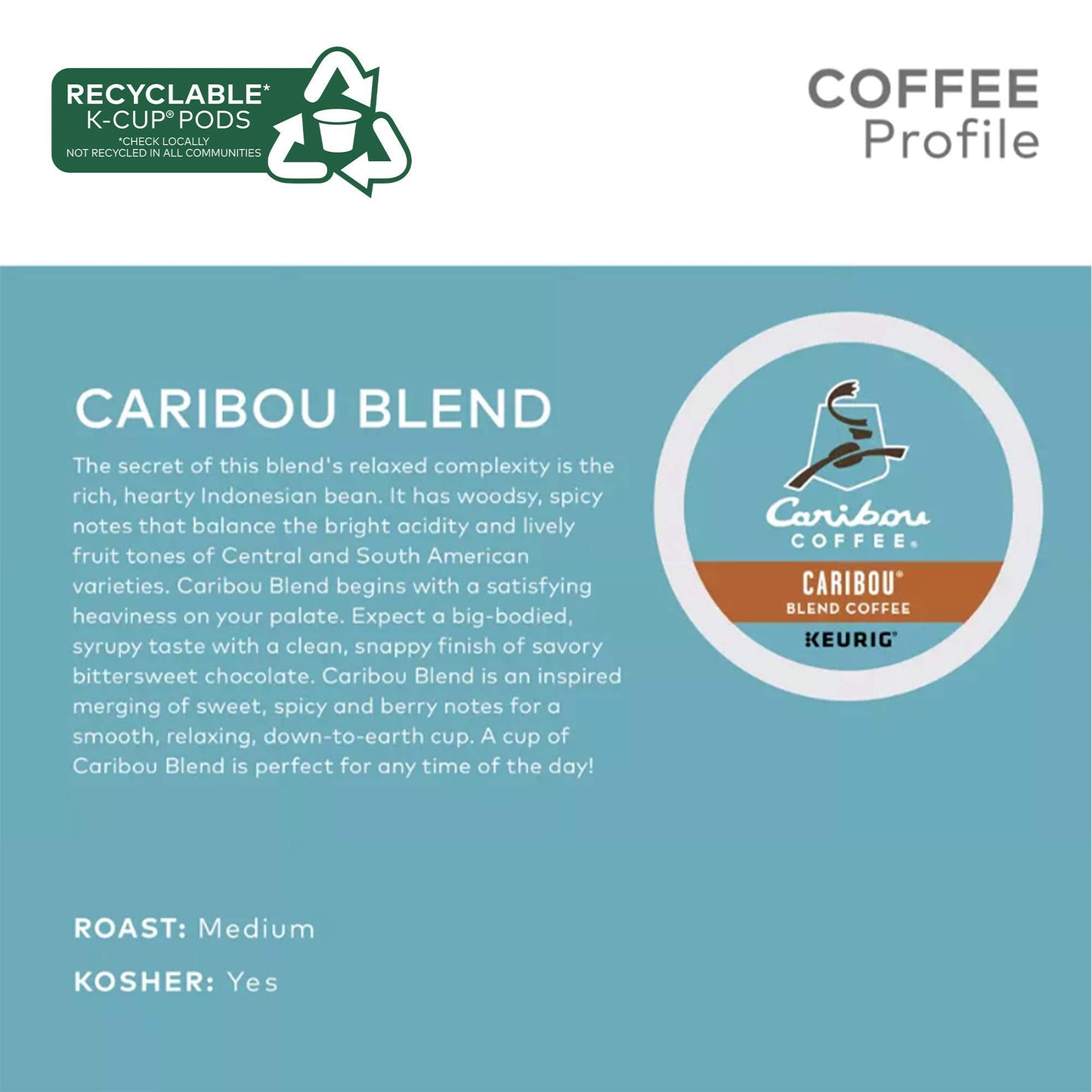 Caribou Coffee Caribou Blend Keurig Single-Serve K-Cup Pod, Medium Roast Coffee, 12 Count