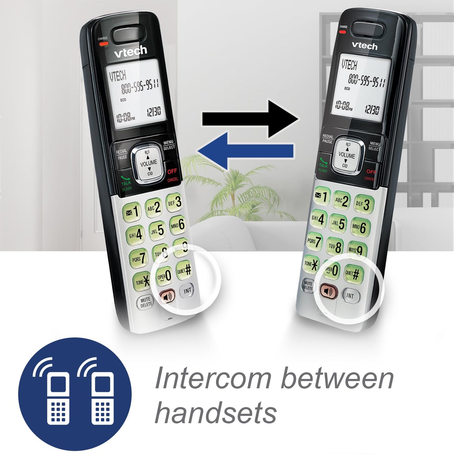 VTech CS6719-2 2-Handset Cordless Phone with Caller ID/Call Waiting, Handset Intercom & Backlit Display/Keypad, Silver