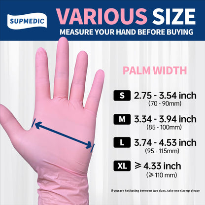 Supmedic Medical Nitrile Exam Gloves, 3.5 mil Powder-Free Food-Safe Disposable Glove for Cleaning & Esthetician, Rose Quartz 100 Pcs (Medium)