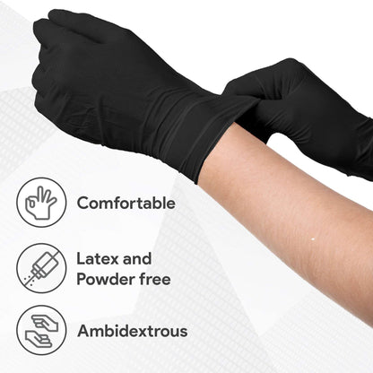 WECARE Black 8 Mil Nitrile Gloves Medium 50 Pack - Heavy Duty Mechanic Gloves, with Diamond Grip - Powder and Latex Free Disposable Gloves