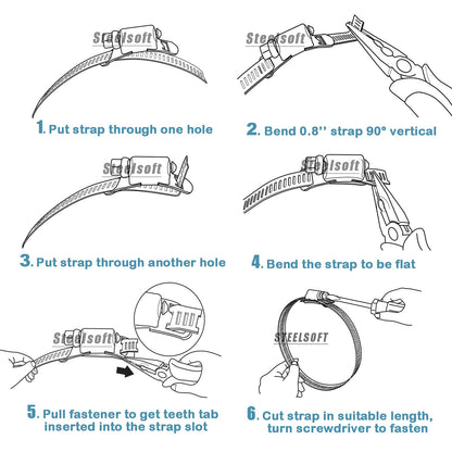 Steelsoft 304 Stainless Steel Hose Clamp Assortment Kit DIY, Cut-To-Fit 12 FT Metal Strap+8 Stronger Fasteners,Large Adjustable Worm Gear Band Hose Clamps Screw Clamps Duct Pipe Metal Clamp Strapping