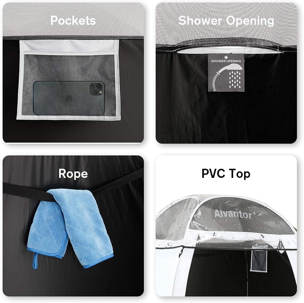 Alvantor Shower Tent Portable Changing Room, Outdoor Toilet, Pop Up Shelter for Privacy, Dressing Room, and Shelter - Teflon-Coated Fabric, Patent Pending 4'x 4'x 7'