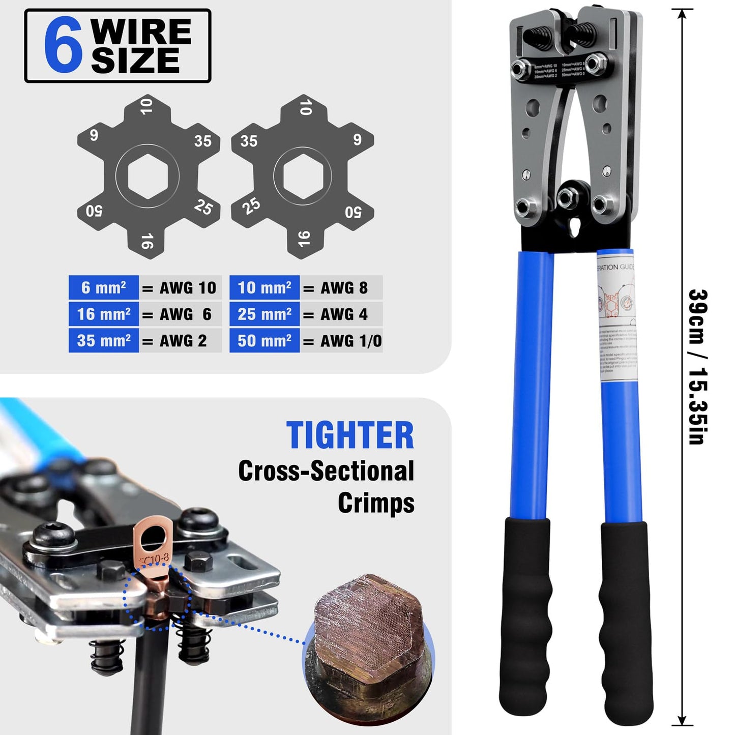 Sanuke Battery Cable Lug Crimping Tool Kit with Cable Cutter 60pcs Ring Terminals 60pcs Heat Shrink Tubing and A Bag, Wire Crimper for AWG 10-1/0 Electrical Lug