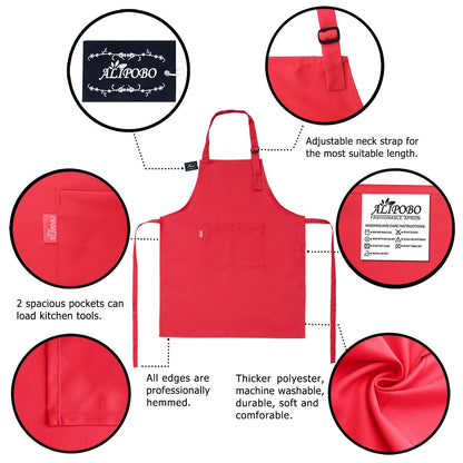 ALIPOBO Kids Apron and Chef Hat Set, Children's Adjustable Bib Apron with 2 Pockets. Cute Boys Girls Kitchen Apron for Cooking, Baking, Painting, Training Wear (2-5 Year, Red)