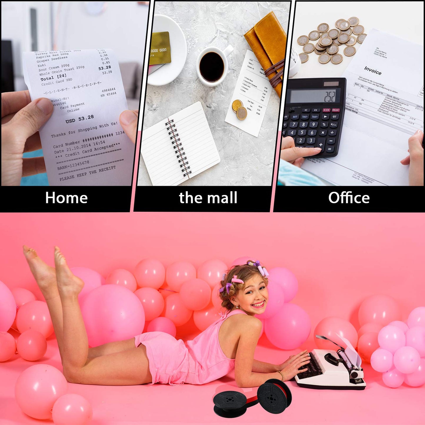 Tenare 4 Pairs Universal Typewriter Ribbon Twin Spool Ribbon Twin Spool Replacement Pack for Most Typewriter (Red,Black)