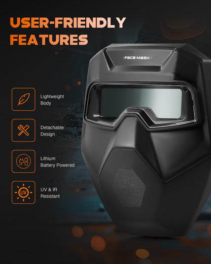 CREWORKS Auto Darkening Welding Goggles, Safety Glasses for Men With Wide Shade 4/5-9/9-13, Eye Protection Mask Helmet for Grinding Plasma Cutting TIG MIG Arc, Black