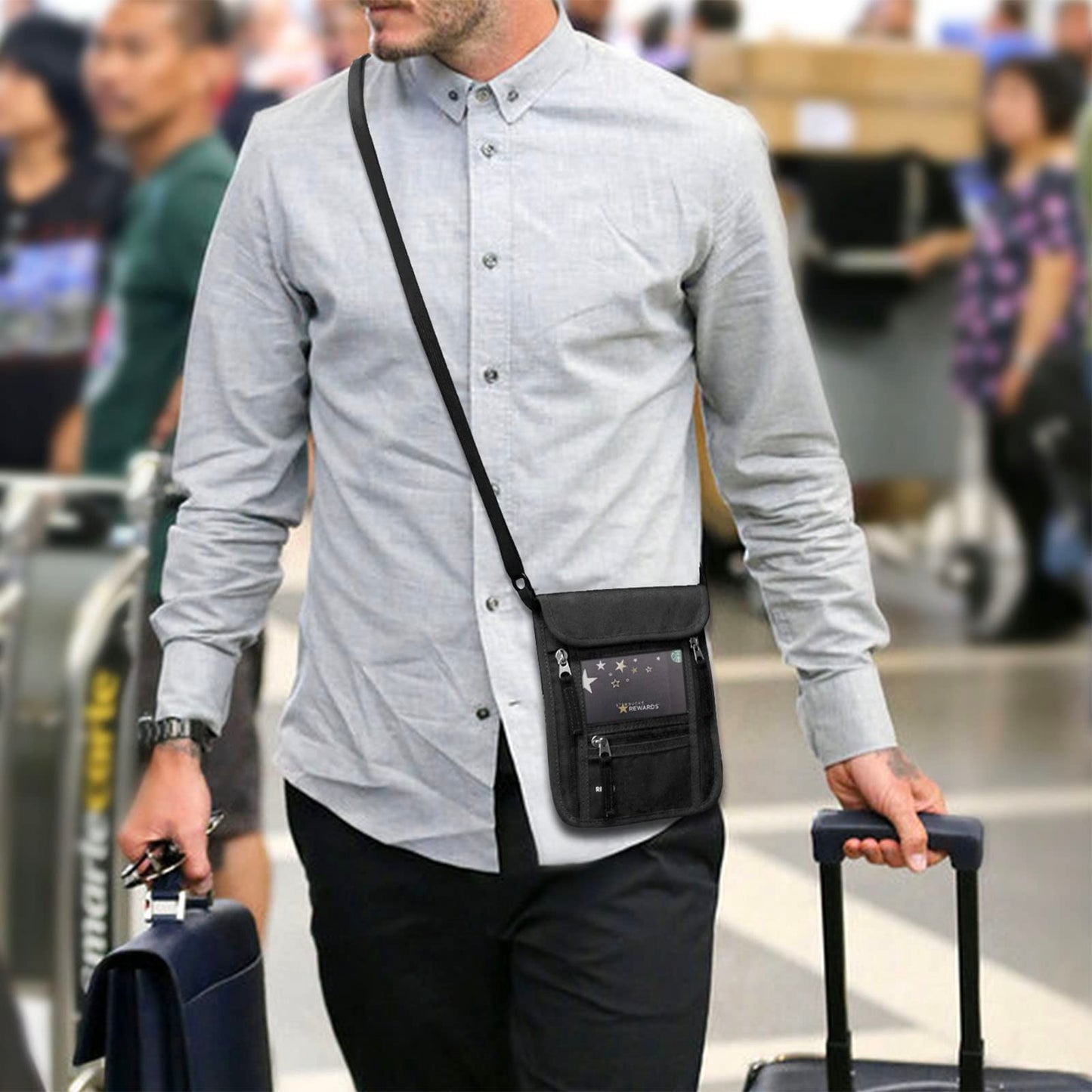 WALNEW Passport Holder Neck Pouch Travel Wallet for Women and Men, RFID Blocking Security Slim Traveling Wallet with Around Neck Lanyard Strap, Black