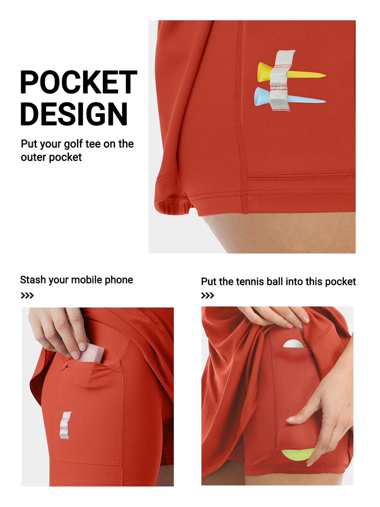 Women Tennis Golf Dress with Built-in Shorts and Bra-Workout Athletic Activewear for Exercise Rose Red