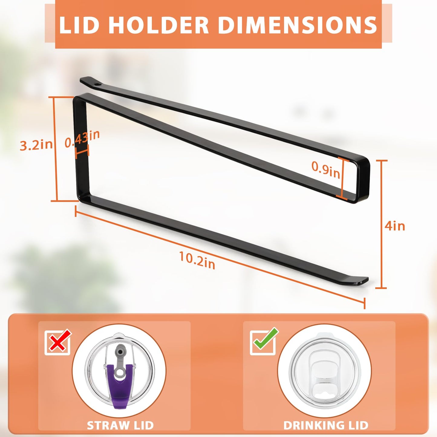 Tumbler Lid Organizer, Horizontal Tumbler Lid Storage Hook Up to 10 Lids, Space Saving Cup Lid Holders Under Cabinet Tumbler Lid Hook for Kitchen Organizer and Storage,Hanging Paper Towel Rack Hanger