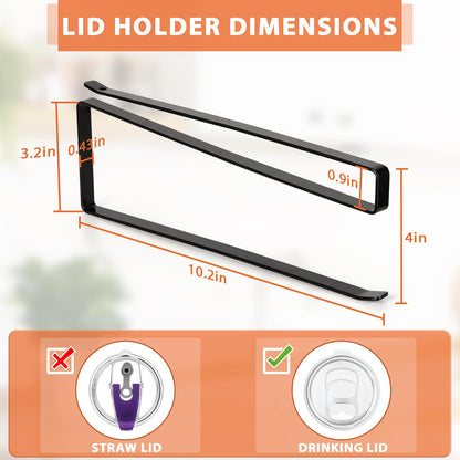 Tumbler Lid Organizer, Horizontal Tumbler Lid Storage Hook Up to 10 Lids, Space Saving Cup Lid Holders Under Cabinet Tumbler Lid Hook for Kitchen Organizer and Storage,Hanging Paper Towel Rack Hanger