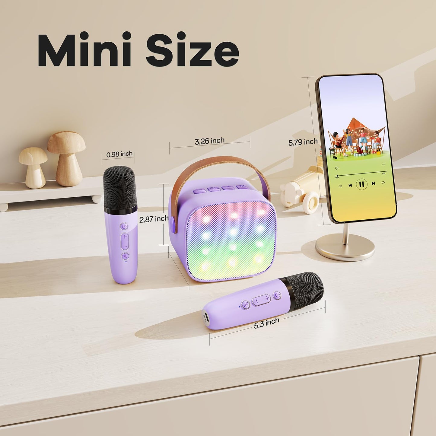 YLL Mini Karaoke Machine with 2 Wireless Microphones, TOP Kids Gifts for Girls Ages 3, 4, 5, 6, 7, 8, 9,10,11,12 +Year Old, 4-12 Years Old Birthday Toy Gift for Girls Boys Party (Purple)