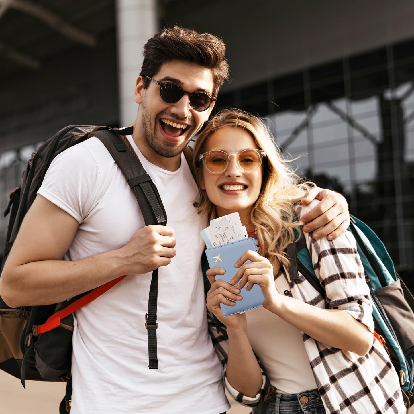 GOAUS Passport Holder for Travel with Airtag Card Slots, Money Pocket, Women Men RFID Blocking Wallet Book Case Blue