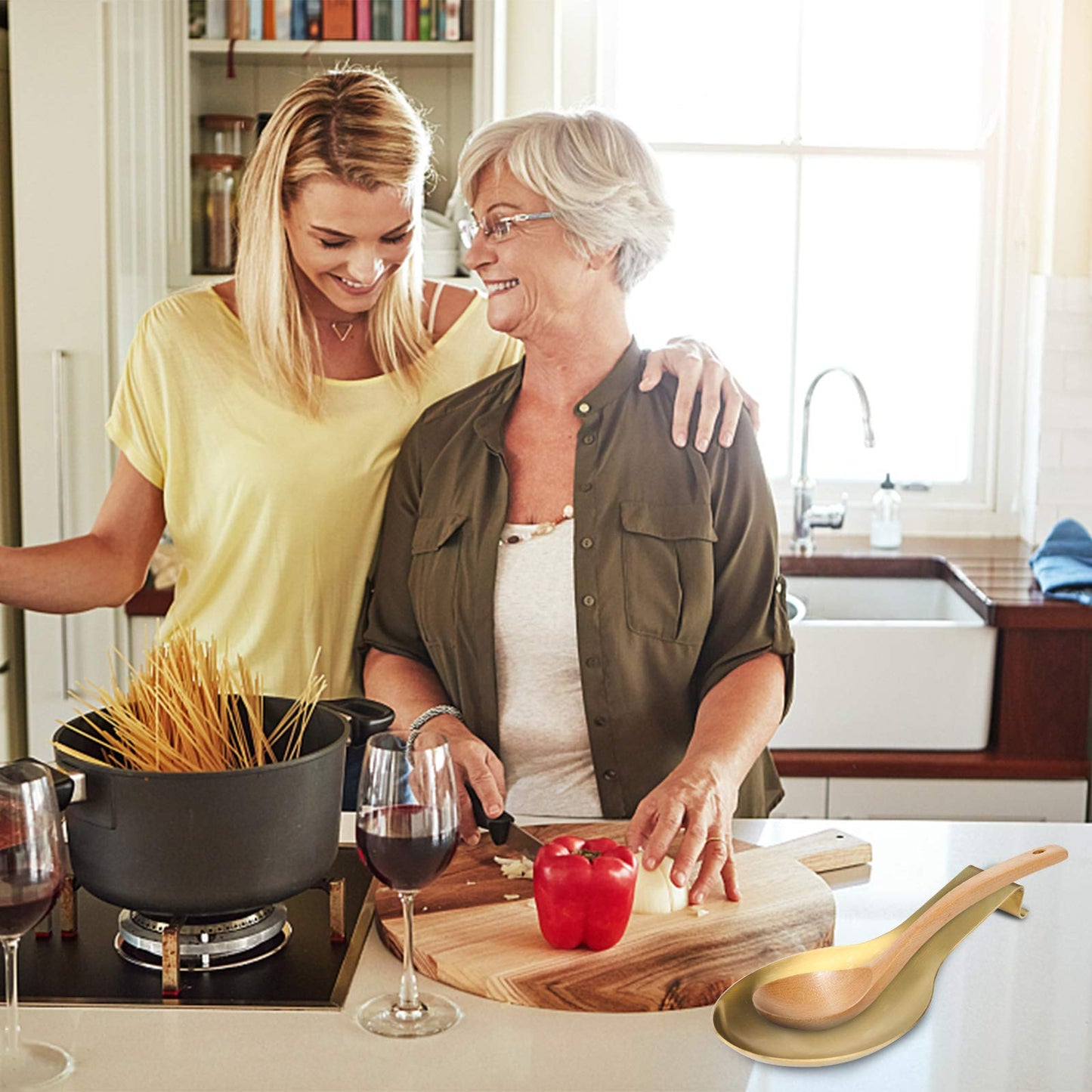 VanlonPro Stainless Steel Spoon Rest, Spatula Ladle Holder, Stainless Steel Utensil Spoon Rest Holder, Brushed Finish, Dishwasher Safe 9.8 x 3.7 Inch (Gold 1PC)