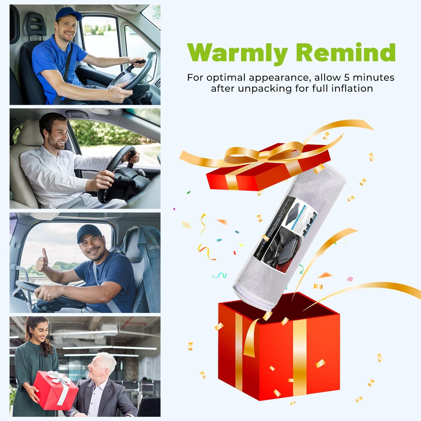 Soft Dense Memory Foam Car Seat Cushion for Driving - Seat Cushion for Car Seat Driver with Wedge Design & Raised Back to Broaden Vision, Provides Comfort for Lower Back & HIPS (Passenger Use Too)