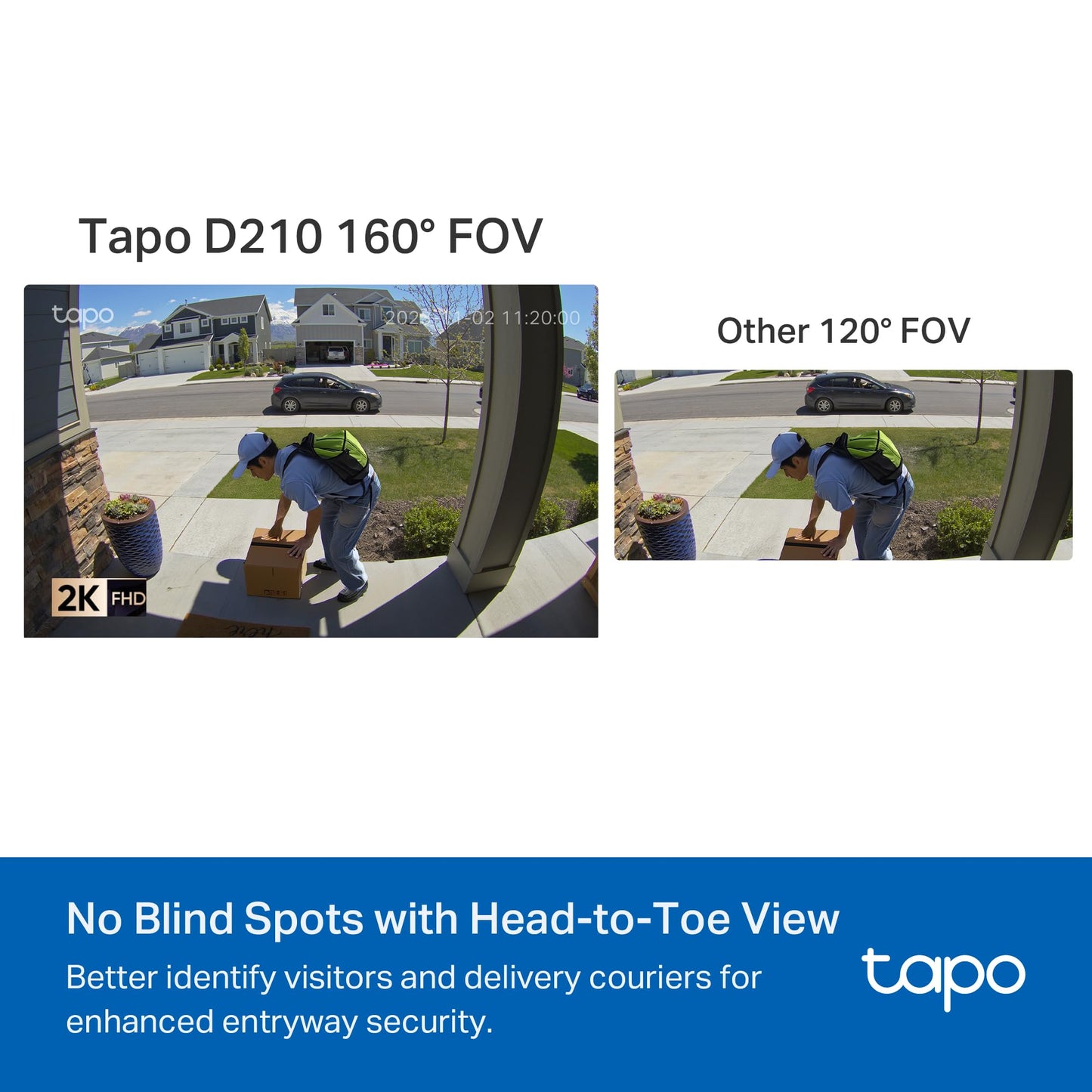 Tapo by TP-Link Smart Video Doorbell Camera Wireless with Chime, 2K with Full Color Night Vision & Spotlights, No Monthly Fee, Ring Call, 160° Ultra-Wide View, Free AI Detection, Local Storage,D210