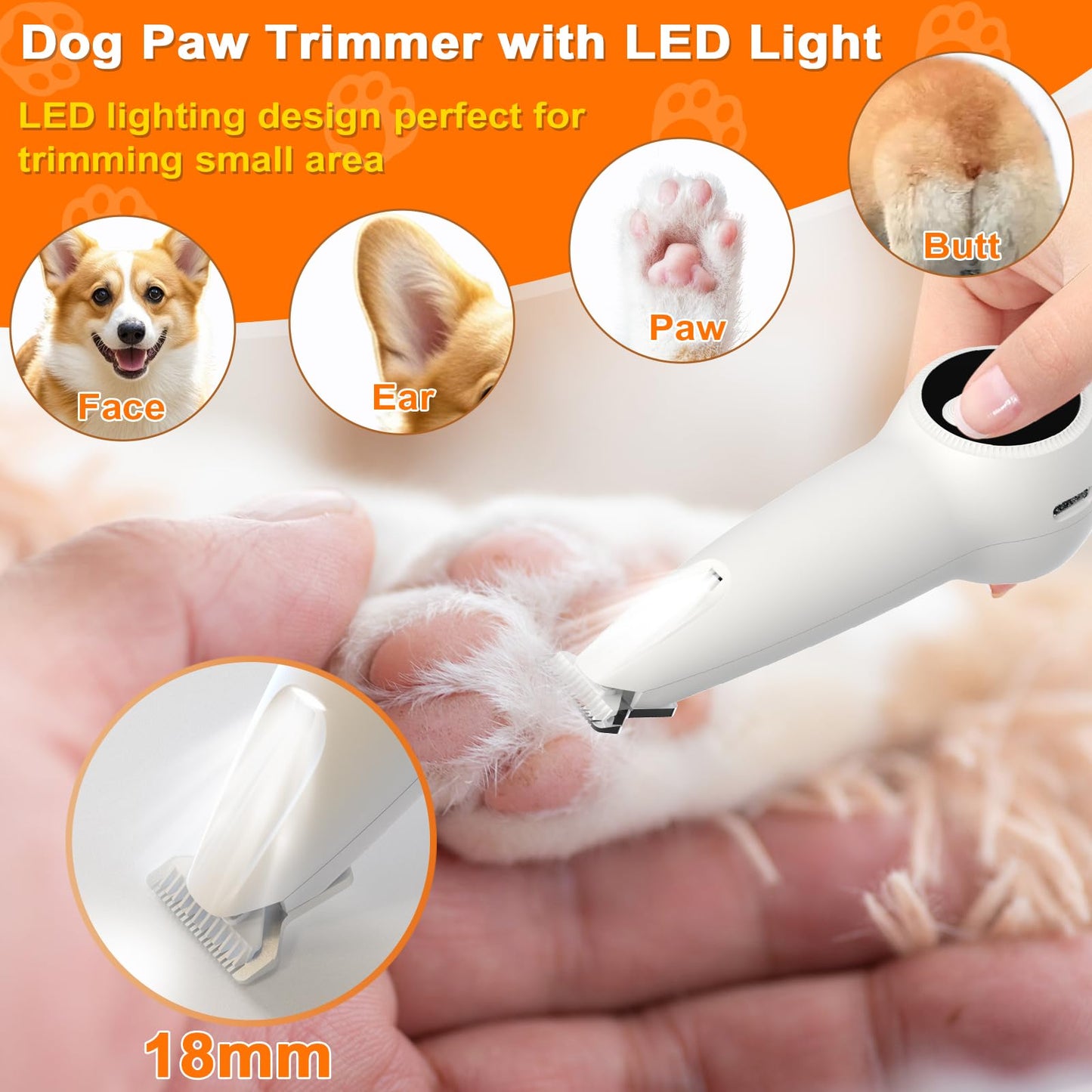 Dog Paw Trimmer with LED Light, Upgraded 2 in 1 Dog Grooming Kit, Cordless Pet Nail Trimmers Grinder with 3 Ports for Small Medium Large Dogs, Pet Micro Precision Electric Trimmer for Paws Eyes Ears