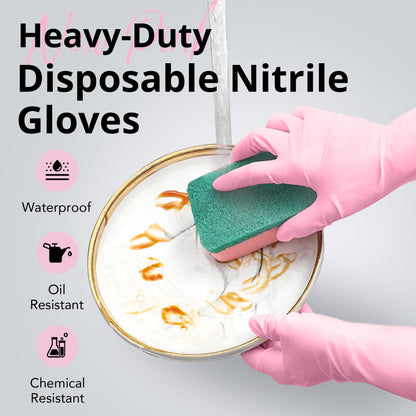 SwiftGrip Disposable Nitrile Dishwashing Gloves, Extended 12 Inches Cuff, 6-mil, Small, Cherry Blossom Cleaning Gloves for Latex-Free, Ideal for Cooking, Hair Dye, Spa (Box of 100)