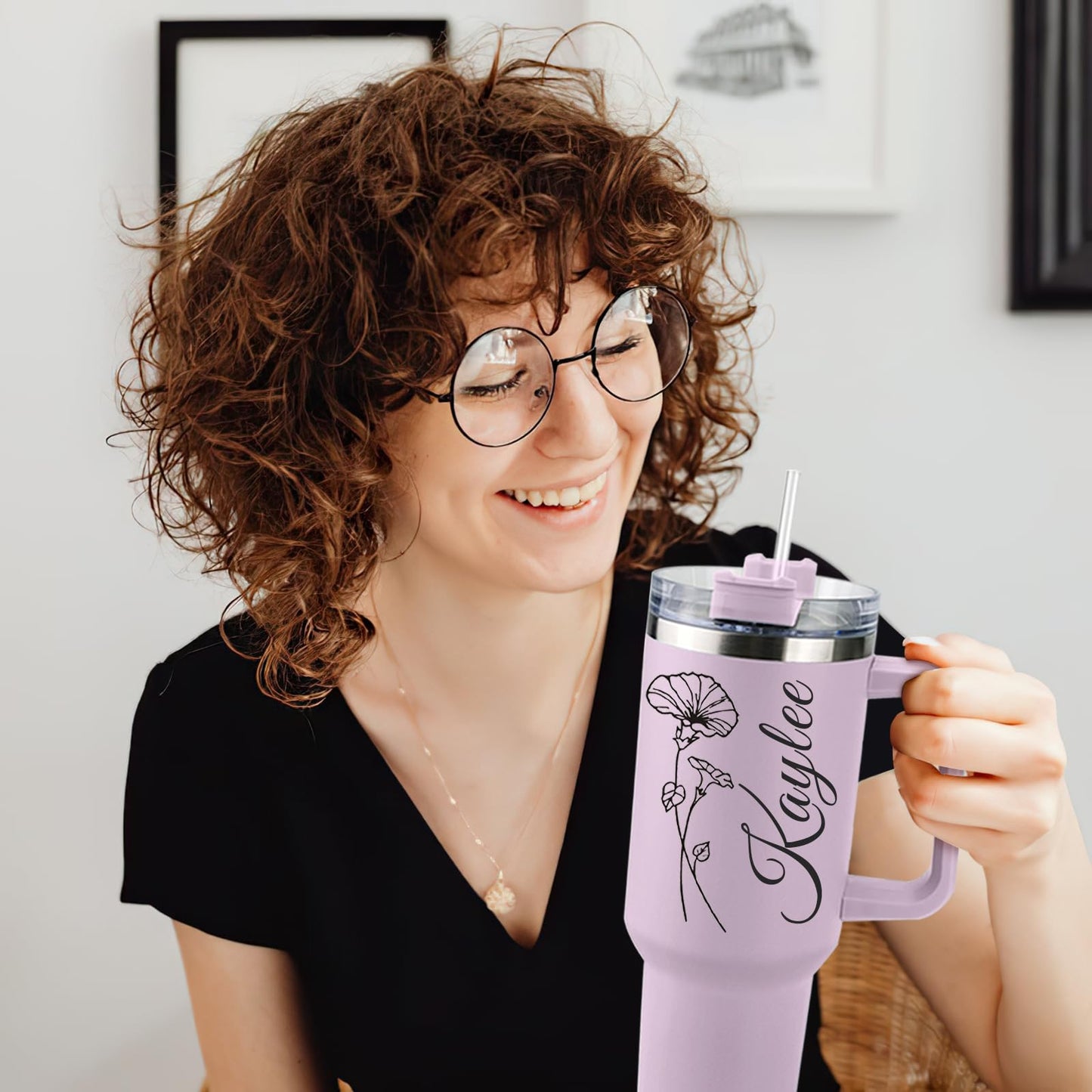 Elemtansy Personalized 40 Oz Tumbler with Handle and Straw, Custom Cup with Name, Stainless Steel Travel Coffee Tumbler, Personalized Birthday Gifts for Women