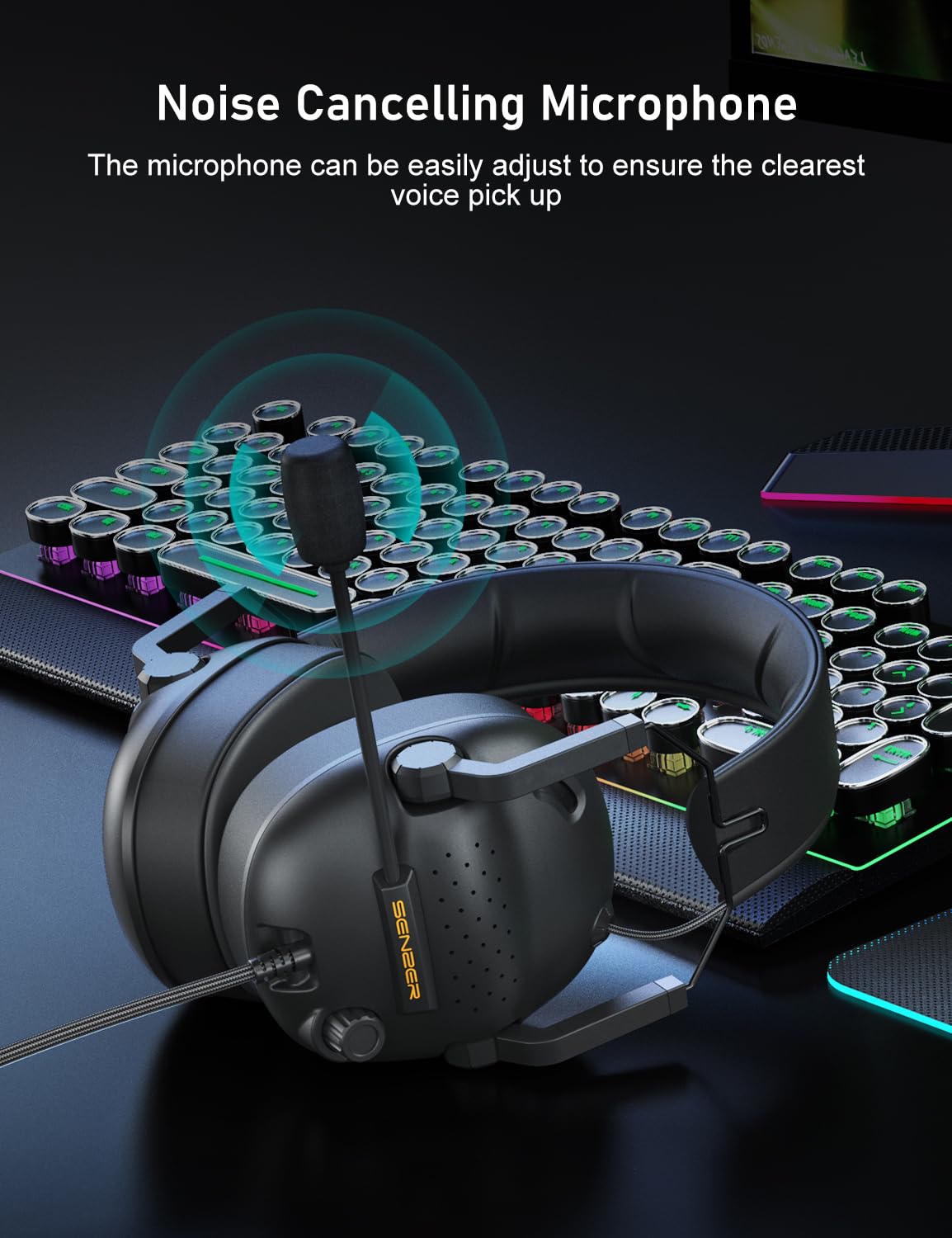 SENZER SG500 Surround Sound Pro Gaming Headset with Noise Cancelling Microphone - Soft Memory Foam Padding - Portable Foldable Headphones for PC, PS4, PS5, Xbox One, Switch - Black