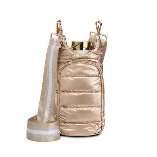 WanderFull® Original HydroBag® Fits Up to 32 oz Water Bottle Holder with Strap - Hands-Free Crossbody Water Bottle Carrier Bag with Phone Pocket - Light Gold