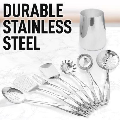Zulay Kitchen Stainless Steel Cooking Utensil - Stainless Steel Kitchen Utensil - Durable Kitchen Gadgets - Metal Kitchen Accessories - Easy to Clean Kitchen Tools - 8 Piece Set