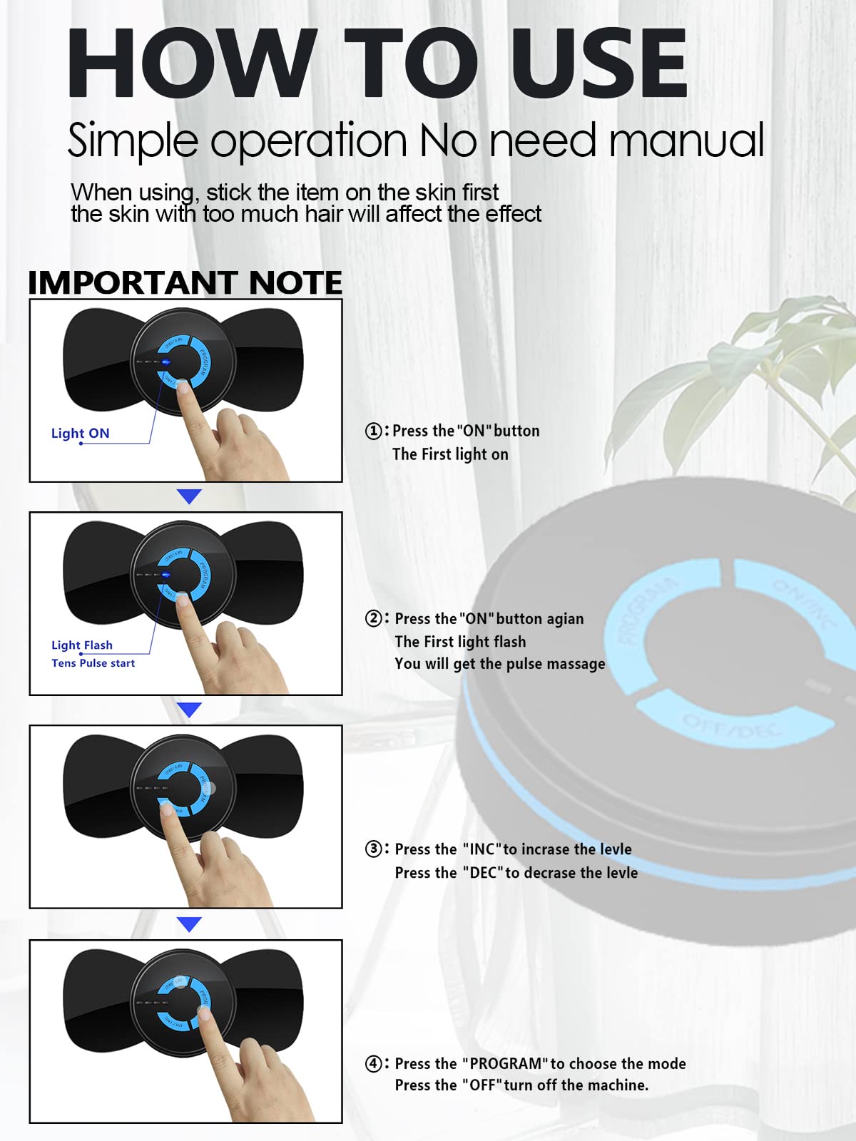 Tens Black Unit with 2 Pads,EMS Microcurrent Mini Massager Machine,Low Frequency Multi Function Physiotherapy Instrument Muscle Stimulator,Full Body Pain Relief Therapy Device