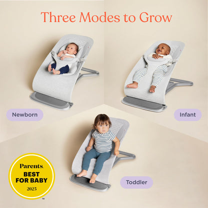 Ergobaby Evolve 3-in-1 Bouncer, Adjustable Multi Position Baby Bouncer Seat, Fits Newborn to Toddler, Light Grey