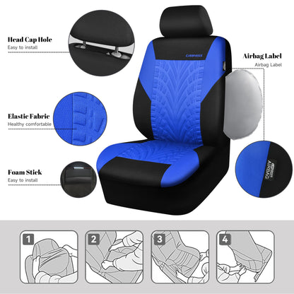 CAR PASS Car Seat Covers Full Sets, Front & Split Rear Bench for Car, 3D Tyre Embossed Automotive Interior Covers, Airbag Compatible, Quick Setup Universal Fit Seat Covers for Car, SUV(Black Blue)