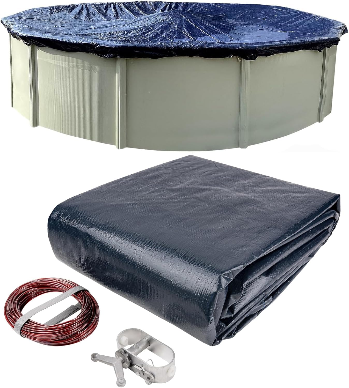 Winter Block 18’ ft. Round Pool Winter Cover for Above Ground Pools - 8-Year Warranty, Cold and UV Resistant, Weatherproof and Durable, Winch & Cable Included