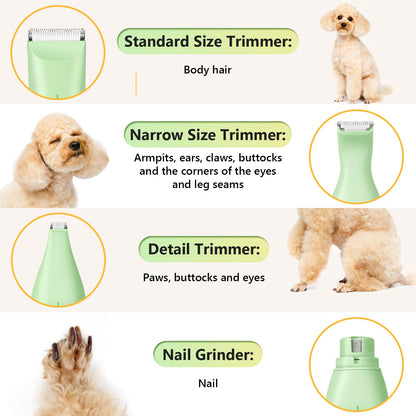SUPRENT Dog Grooming Kit, 4 in 1 Quiet Pet Clippers for Grooming Supplies, Cordless Cat Paw Trimmer Dog Nail Grinder, Professional Long Hair Shaver Set for Cat Matted Hair and Small Dogs Thick Coats