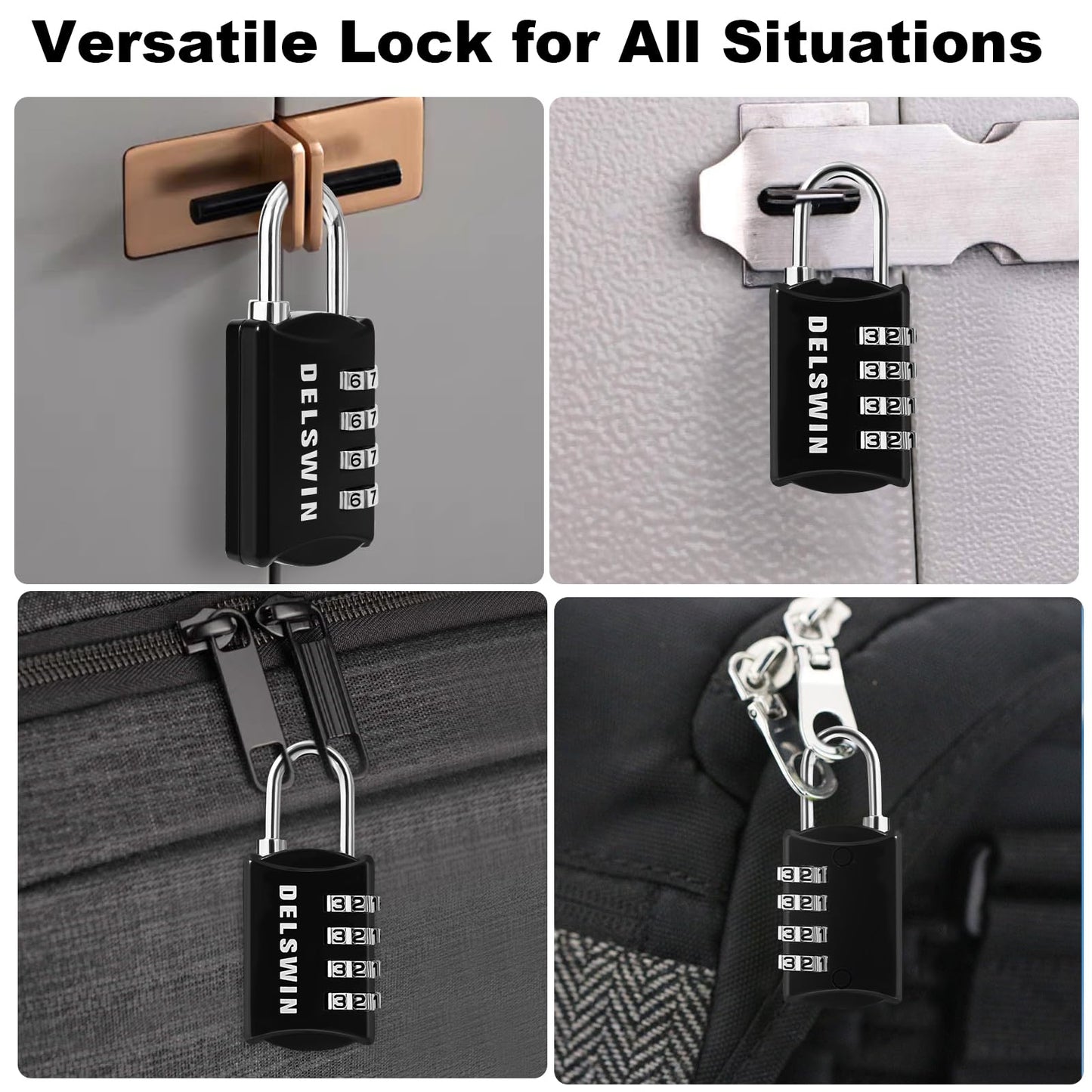 DELSWIN Small Combination Lock for Locker, 4-Digit Mini Combo Lock for Backpack and Luggage, Combination Padlock for School Gym Locker (Pack of 4)