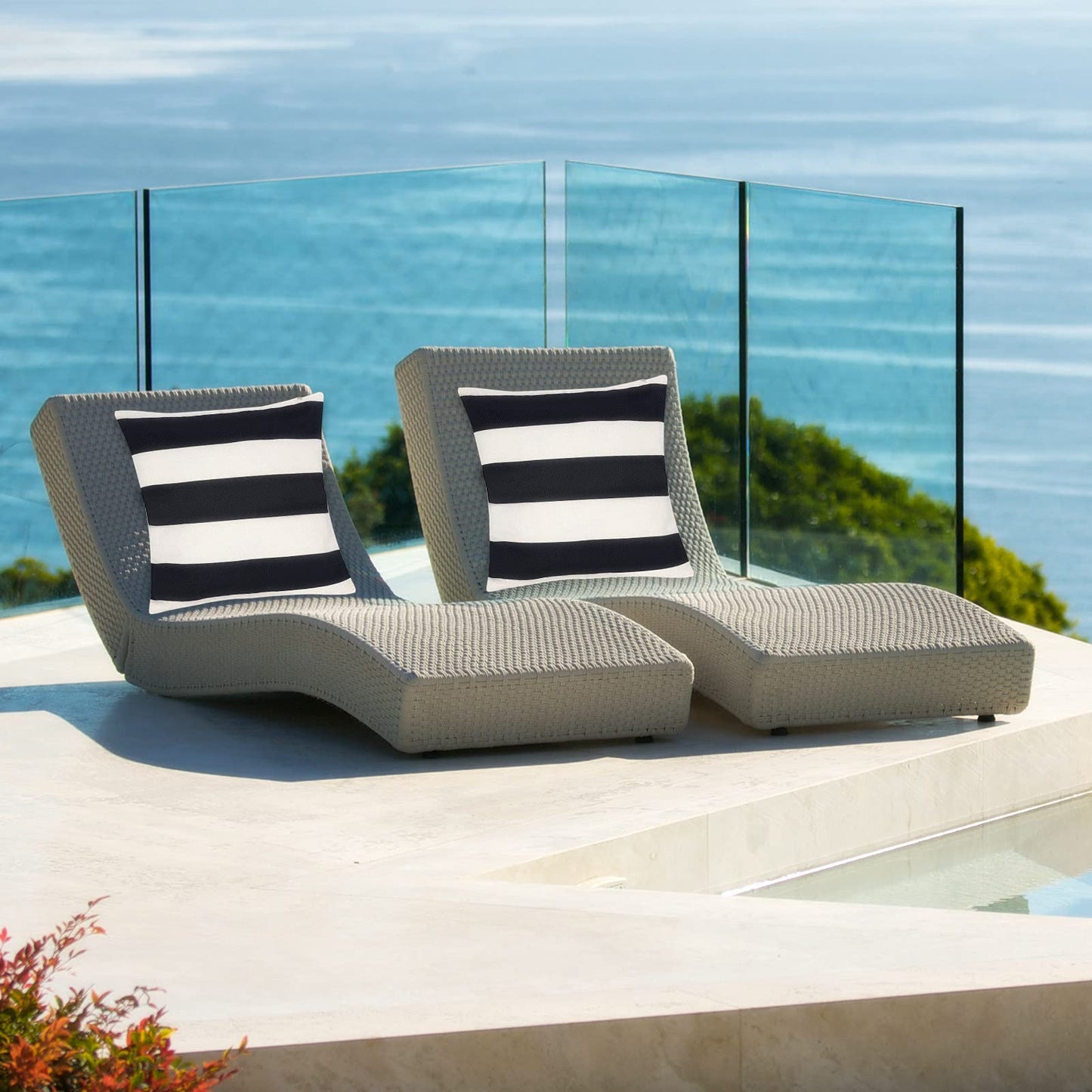 tiggell 4 Pack Waterproof Pillow Covers Outdoor Throw Pillowcases Decorative Garden Cushion Case for Home Garden Patio Couch Balcony Striped (18 * 18 inch, Black & White)