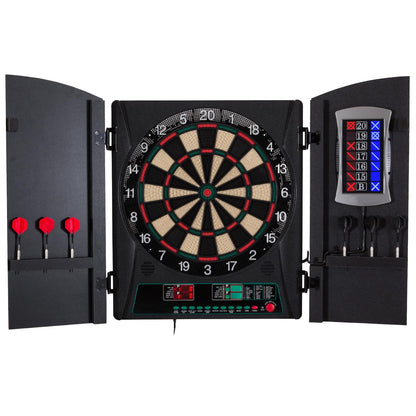Arachnid Cricket Maxx 1.0 Electronic Dartboard Cabinet Set - Walnut Finish Doors - 34 Game Types with 183 Variations - Up to 8 Players - Includes Six Soft Tip Darts