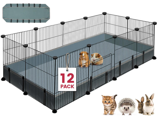 VISCOO 12 Panels Small Animal Playpen,Pet Playpen with Waterproof Mat,C&C Cage for Guinea Pigs,Puppy Play Pen,Bunny Playpen,Indoor Outdoor Portable Metal Wire Yard Fence