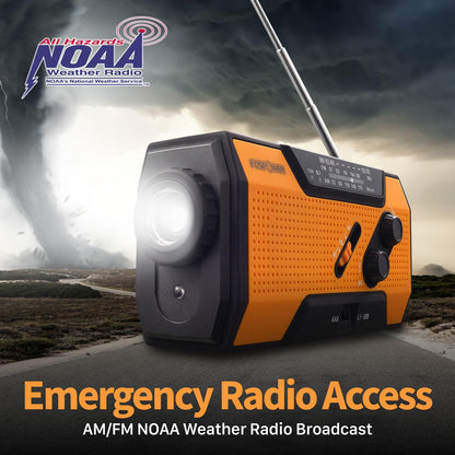 FosPower Emergency Weather Radio (Model A1) NOAA/AM/FM with 7400mWh Portable Power Bank, USB/Solar/Hand Crank Charging, Battery Operated, SOS Alarm & Flashlight for Indoor/Outdoor Emergencies