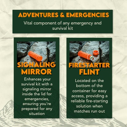 SE 3-IN-1 Orange Waterproof Match Storage Box with Signaling Mirror and Firestarter Flint - CCH6-1