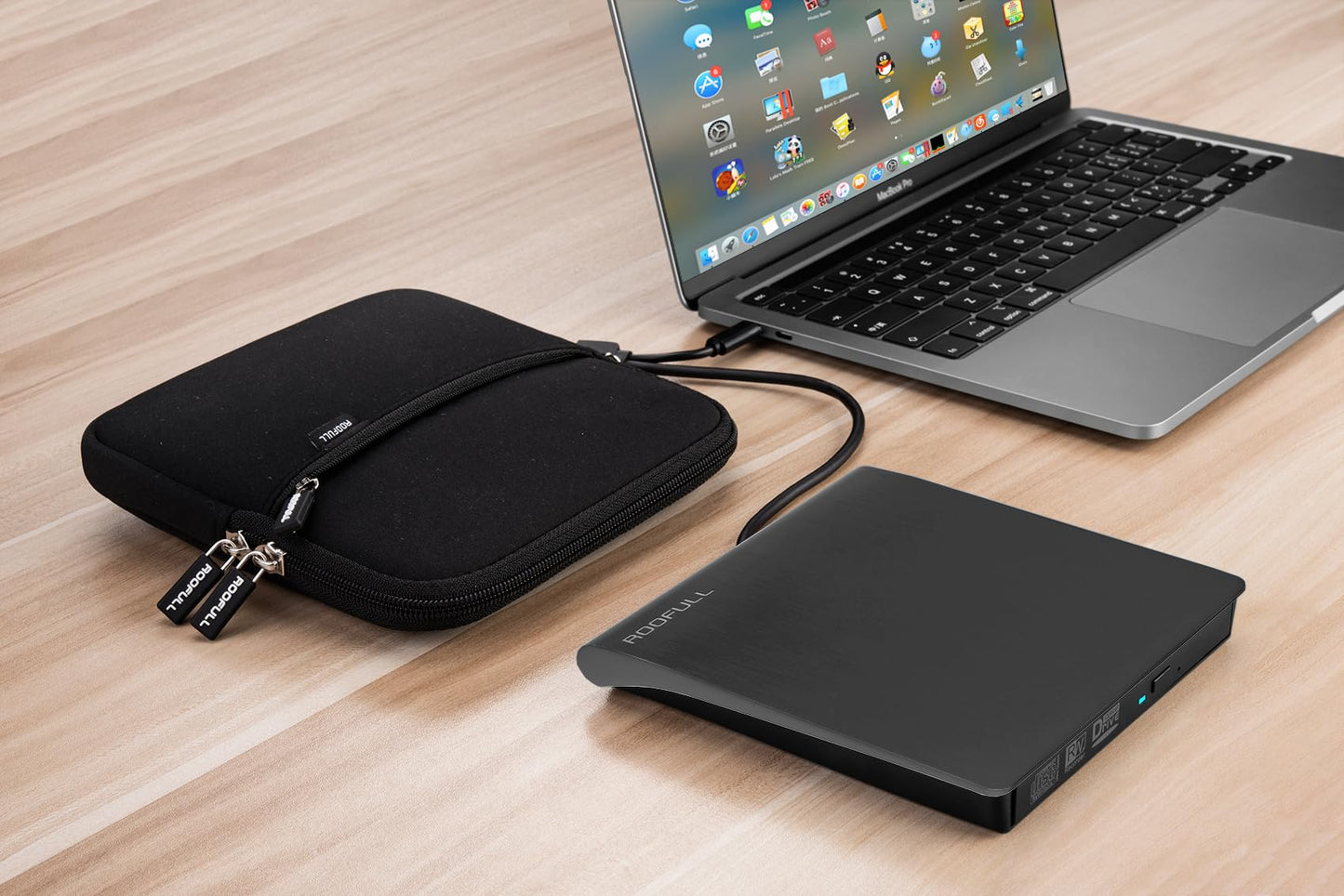 ROOFULL External CD DVD +/-RW Drive for Laptop Mac, USB 3.0 & USB-C CD DVD Disc Reader Writer Burner CD-ROM Portable DVD Player with Carrying Case for Windows 11/10 PC MacBook Pro Linux Computer