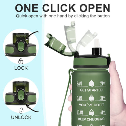 Enerbone 32 oz Water Bottle, Leakproof BPA & Toxic Free, Motivational Water Bottle with Times to Drink and Straw, Fitness Sports Water Bottle with Strap for Office, Gym, Outdoor Sports, Hunter Green