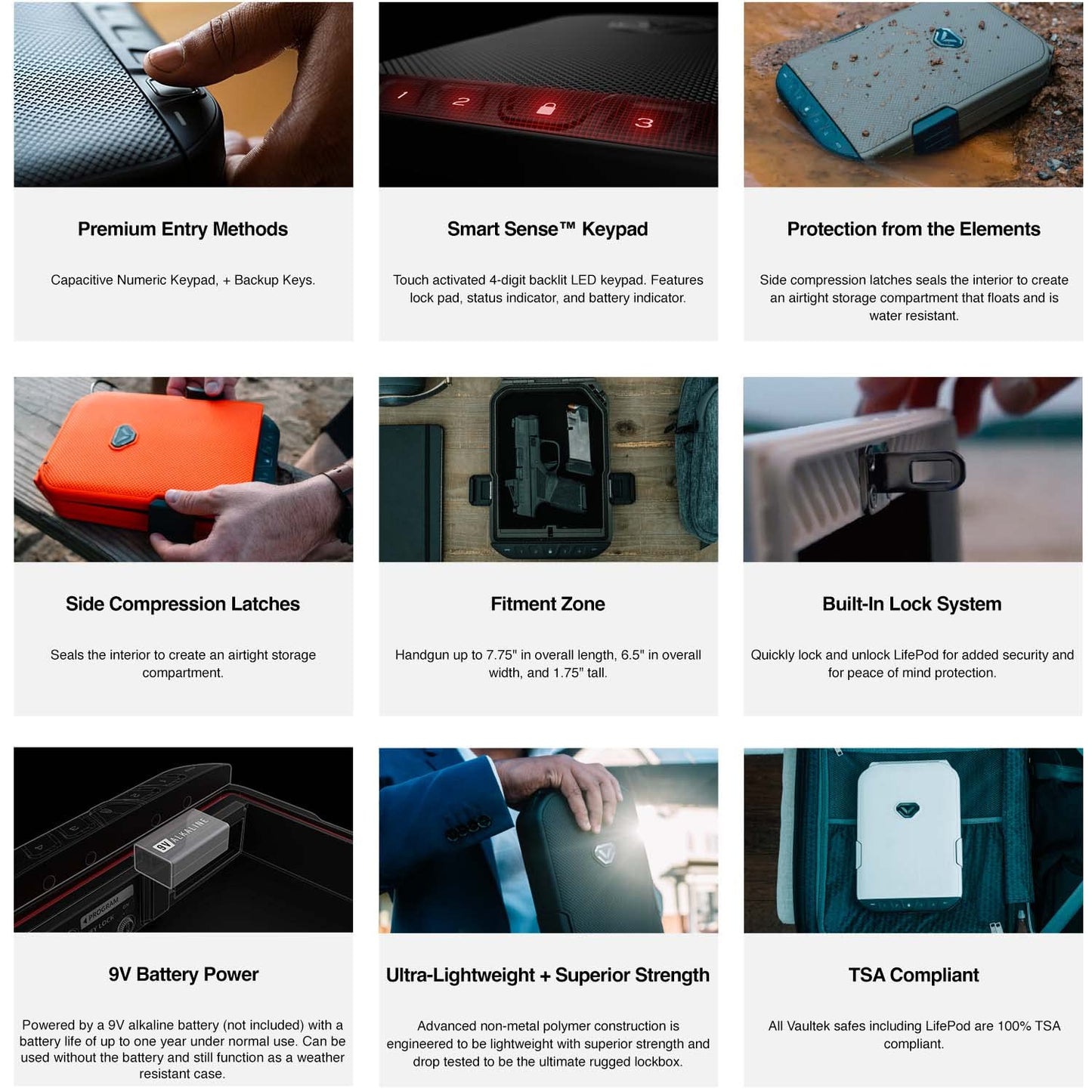 VAULTEK LifePod Secure Waterproof Travel Case Rugged Electronic Lock Box Travel Organizer Portable Handgun Case with Backlit Keypad (Covert Black)