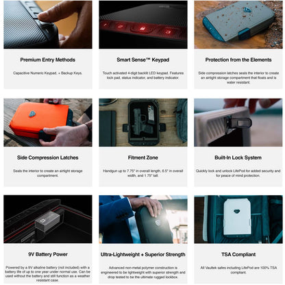 VAULTEK LifePod Secure Waterproof Travel Case Rugged Electronic Lock Box Travel Organizer Portable Handgun Case with Backlit Keypad (Covert Black)