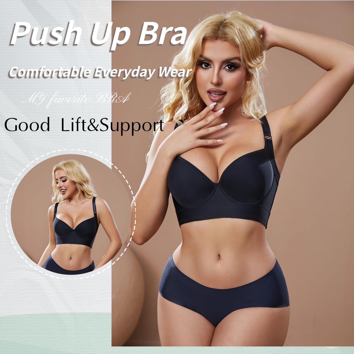 Simpyiss Bra Push Up She Curve Back Smoothing Bra Posture Corrector Bra(Black,38D)