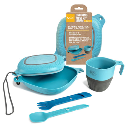 UCO 6-Piece Camping, Backpacking, Outdoor Kitchen Gear Mess Kit with Bowl, Plate, Camp Cup, and Switch Spork Utensil Set