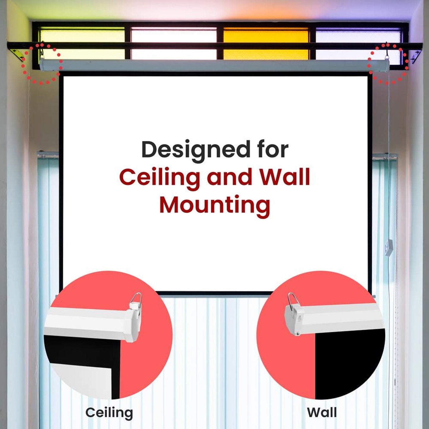 Pyle Manual Pull-Down Projector Screen - Universal 84-inch Roll-Down Retractable Manual Projection Screen w/ Auto-Locking, Adjustable Screen Height, Black Masking Border - 50.3” x 67.3” PRJSM9406