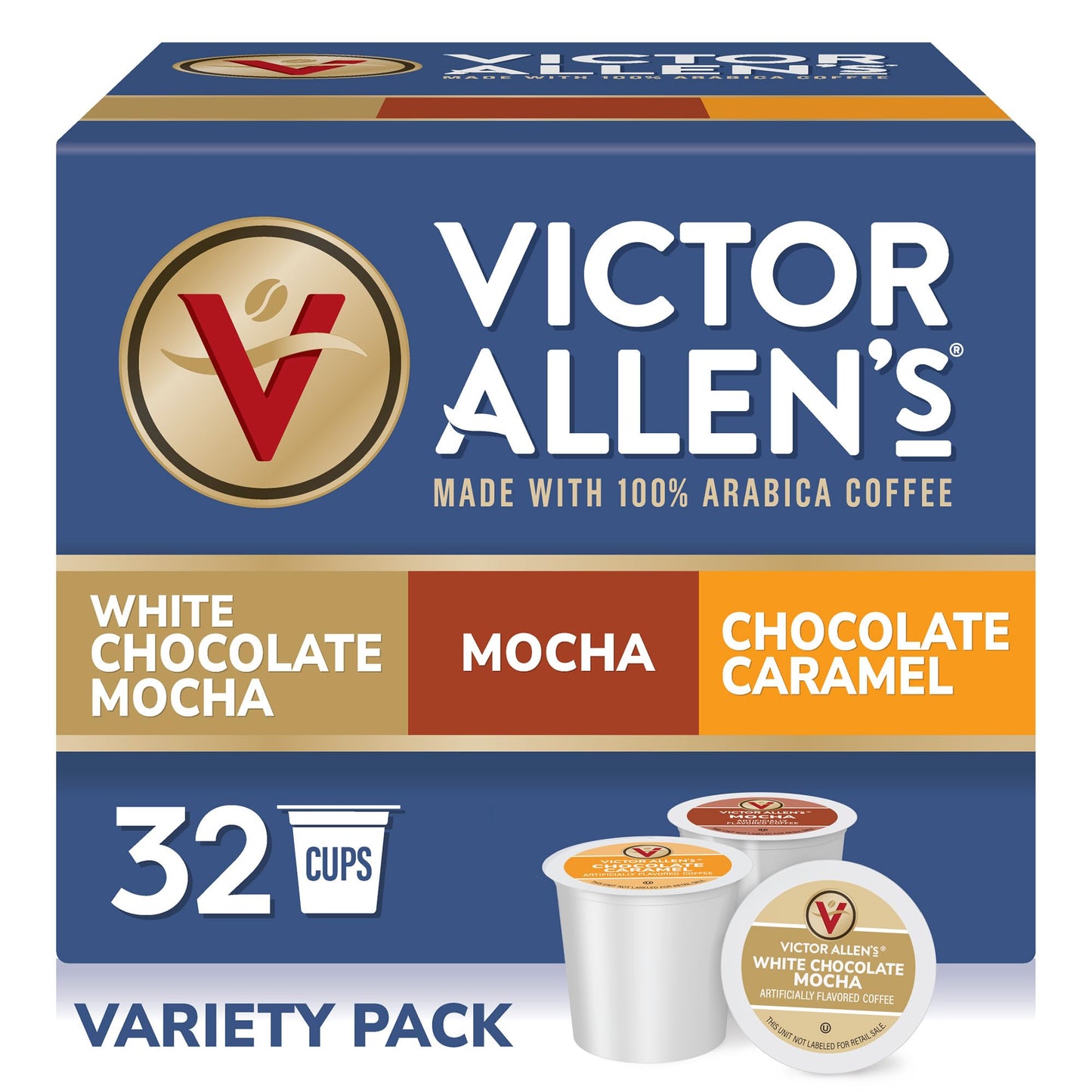 Victor Allen's Coffee Mocha Variety Pack (White Chocolate, Mocha, Chocolate Caramel), 32 Count, Single Serve Coffee Pods for Keurig K-Cup Brewers