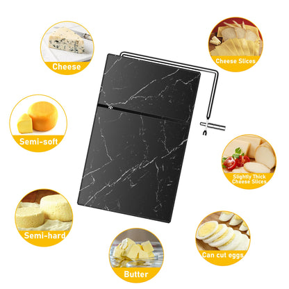 TOPULORS Cheese Slicer - Cheese Cutter with 5 Replacement Upgrade Thick Cutting Wires - Heavy Duty 5" x 8" Marble Board Cheese Slicer for Block Cheeses - Kitchen Gadget Cheese Tool - Black
