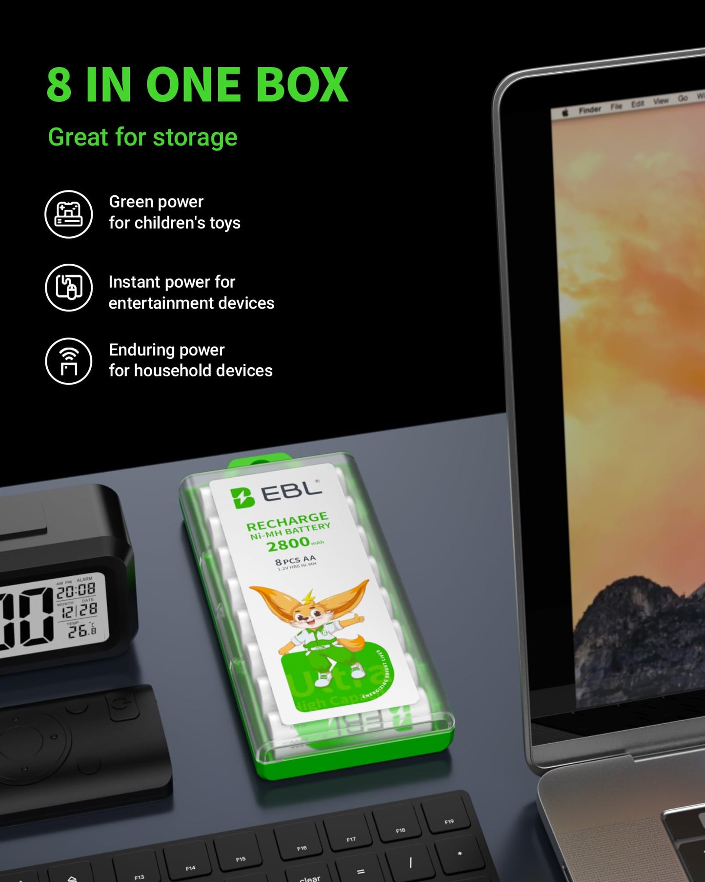 EBL Pack of 8 AA Batteries 2800mAh High Capacity Precharged Ni-MH AA Rechargeable Batteries