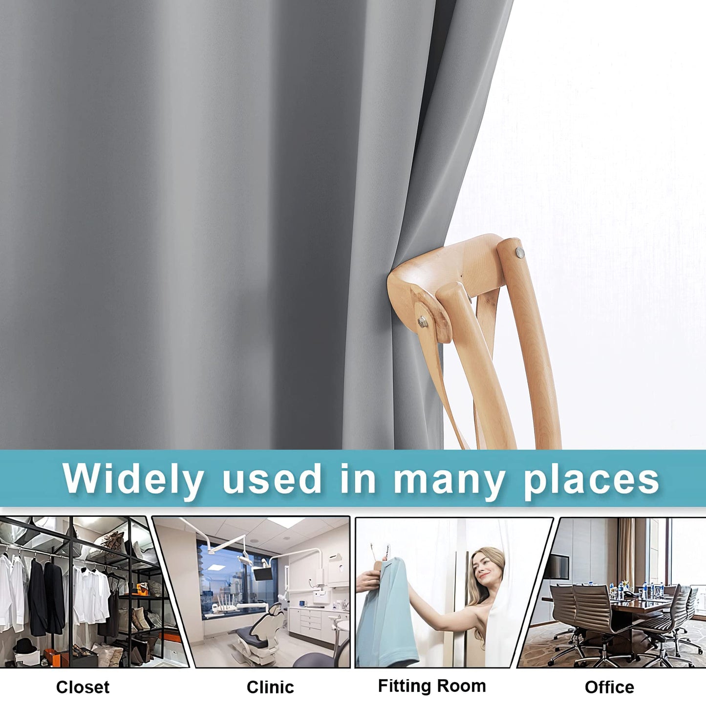 RYB HOME Blackout Curtains Room Dividers, Total Privacy Wall Divider Screens Noise Reduce Partition Curtain for Living Room Bedroom Patio Door, Light Grey, 1 PC, 100 inch Wide x 84 inch Long