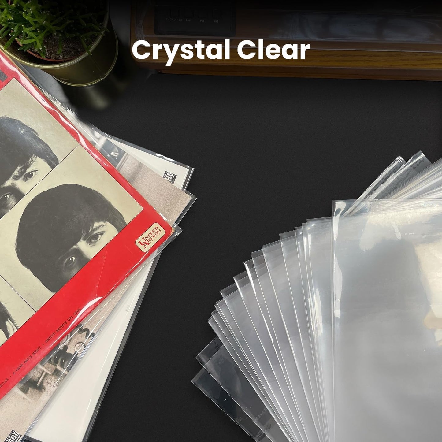 EVEO 25 Vinyl Record Sleeves Outer – Crystal Clear Outer Vinyl Sleeves LP Album Covers 12.75"x12.75" | Perfect Fit Protective 3 Mil Protection for Single & Double LPs - Archival Quality