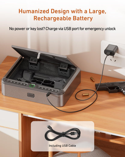 BILLCONCH Gun Safe for Handgun - Biometric Gun Safe 4 Ways Quick Access with Fingerprint/Full-digital Keypad/Key/APP Lock Handgun Pistol Safe for Nightstand Bedside Home