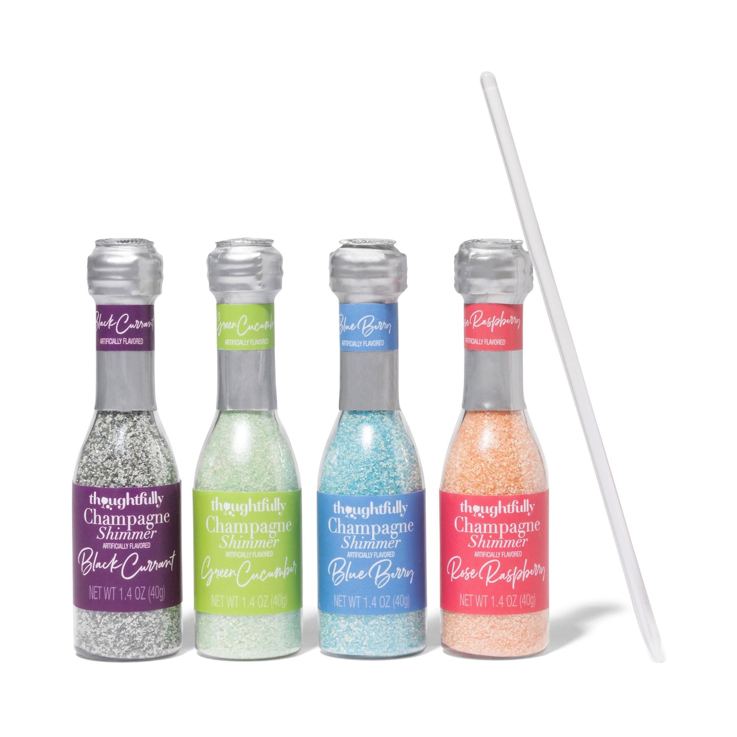 Thoughtfully Cocktails, Champagne Shimmer Gift Set, Add Shimmer to Champagne, Prosecco or Carbonated Beverages with Raspberry, Blueberry, Lime, and Blackcurrant Cocktail Drink Shimmers, Set of 4